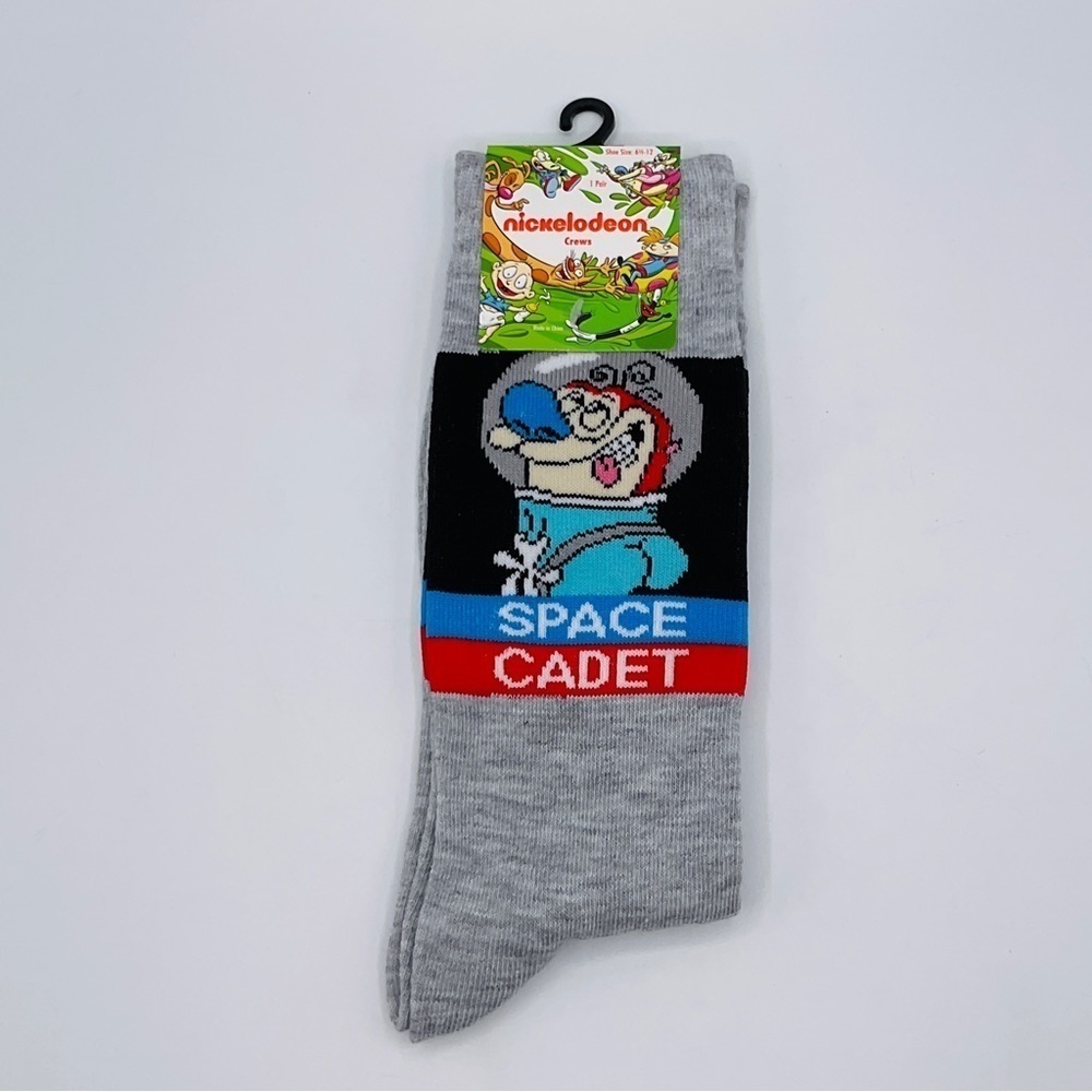 Nickelodeon Ren and Stimpy Show Space Cadet Socks Adult Crew Size 6.5-12 Gray